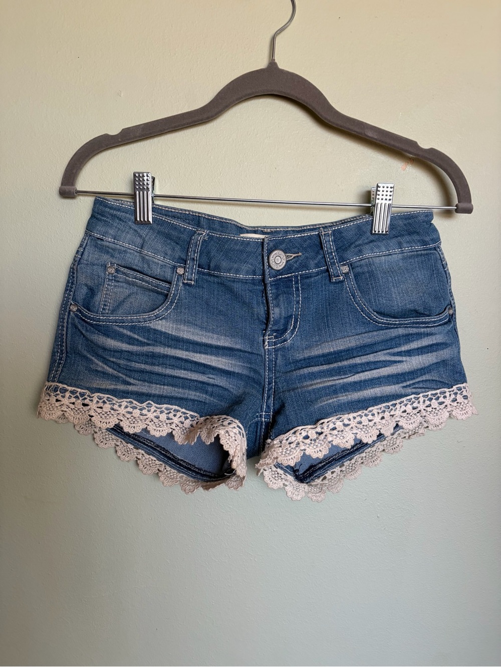 RSQ Denim Lace Boho Cali Crochet Hot Shorts Size 5 Country Cowgirl Beach Coastal - Picture 7 of 16